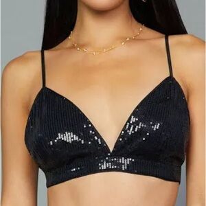 Current Air sequin bralette top black size large adjustable straps NWT